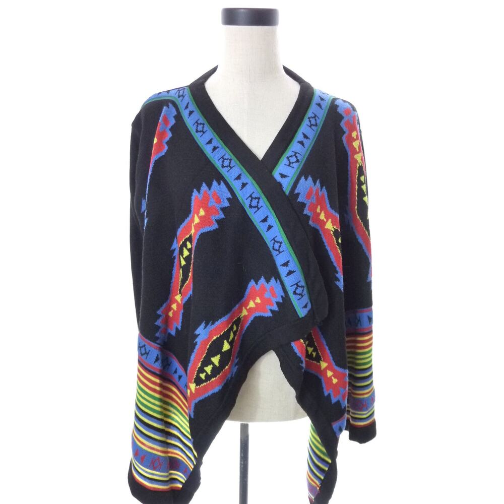 Womens Funky Knit Open Sweater cardigan Black Red Size 8 Medium First Nice